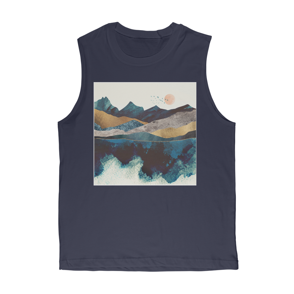 VIRGIN TEEZ Tank Top Navy / Unisex / S Blue Mountain Reflection Premium Adult Muscle Top