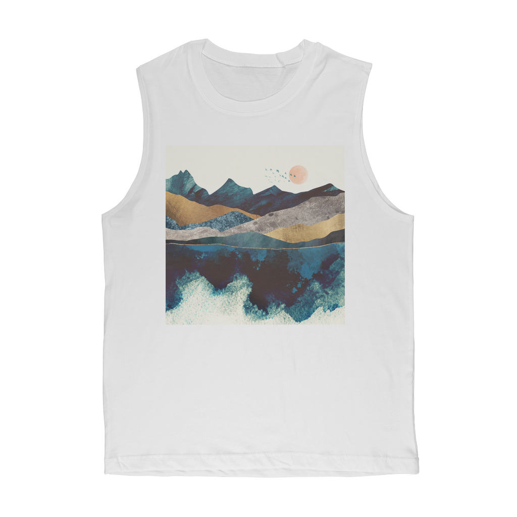 VIRGIN TEEZ Tank Top White / Unisex / S Blue Mountain Reflection Premium Adult Muscle Top