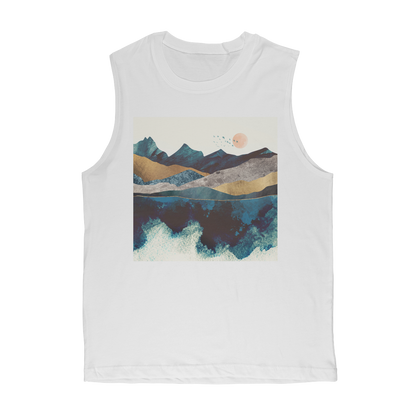 VIRGIN TEEZ Tank Top White / Unisex / S Blue Mountain Reflection Premium Adult Muscle Top