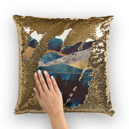 VIRGIN TEEZ Sequin Cover Gold / White Blue Mountain Reflection Sequin Cushion Cover