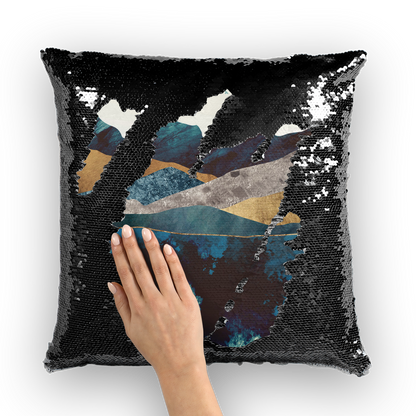 VIRGIN TEEZ Sequin Cover Black / White Blue Mountain Reflection Sequin Cushion Cover