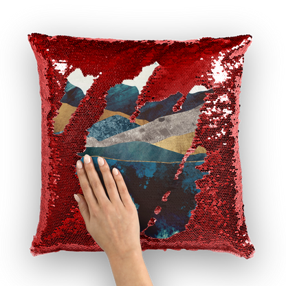 VIRGIN TEEZ Sequin Cover Red / White Blue Mountain Reflection Sequin Cushion Cover