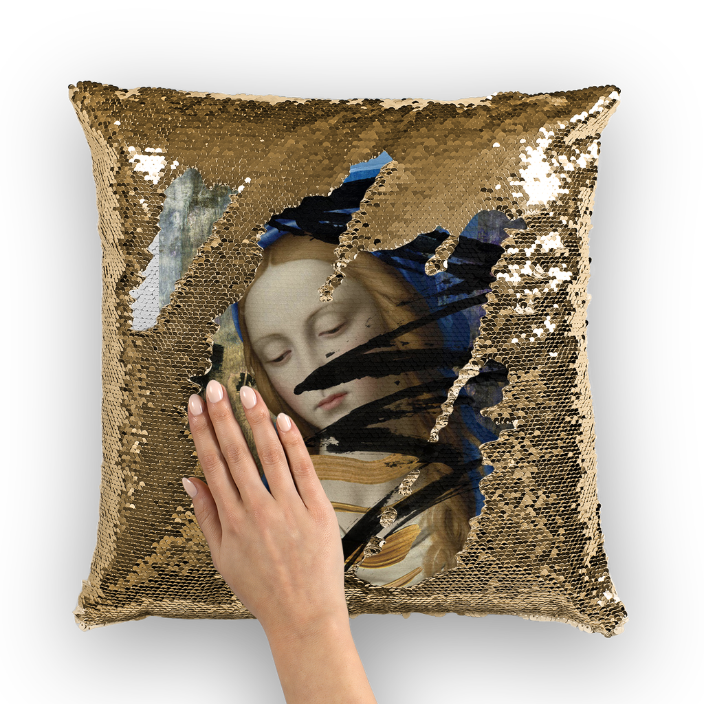 VIRGIN TEEZ Sequin Cover Gold / White Blue Sequin Cushion Cover