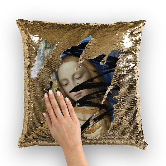 VIRGIN TEEZ Sequin Cover Gold / White Blue Sequin Cushion Cover