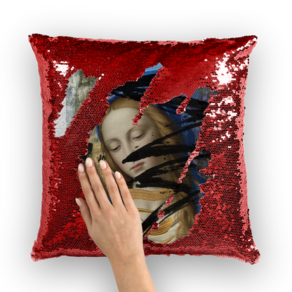 VIRGIN TEEZ Sequin Cover Red / White Blue Sequin Cushion Cover