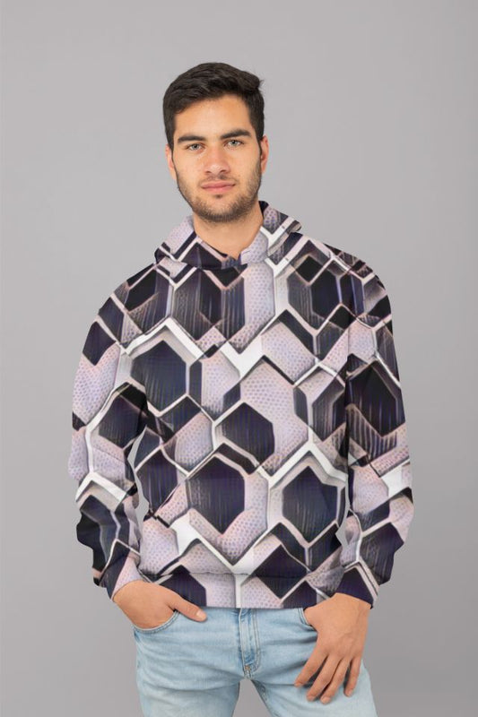 Blue grey purple black and white abstract geometric pattern Poster (2) UNISEX Sublimation Hoodie