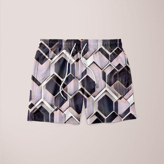 Blue grey purple black and white abstract geometric pattern Poster Shorts