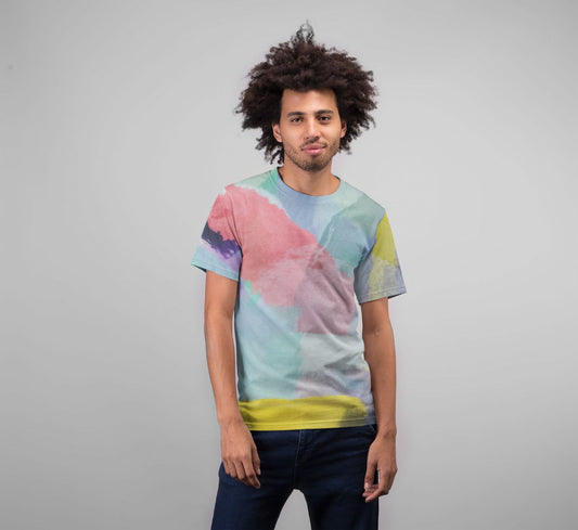 Brush painting texture abstract in blue pink yellow green Premium Sublimation Adult T-Shirt