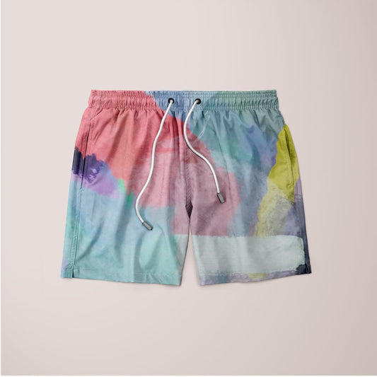 Brush painting texture abstract in blue pink yellow green Shorts