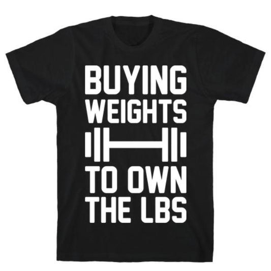 GYM FIT T-SHIRT BUYING WEIGHTS BLACK T-SHIRT