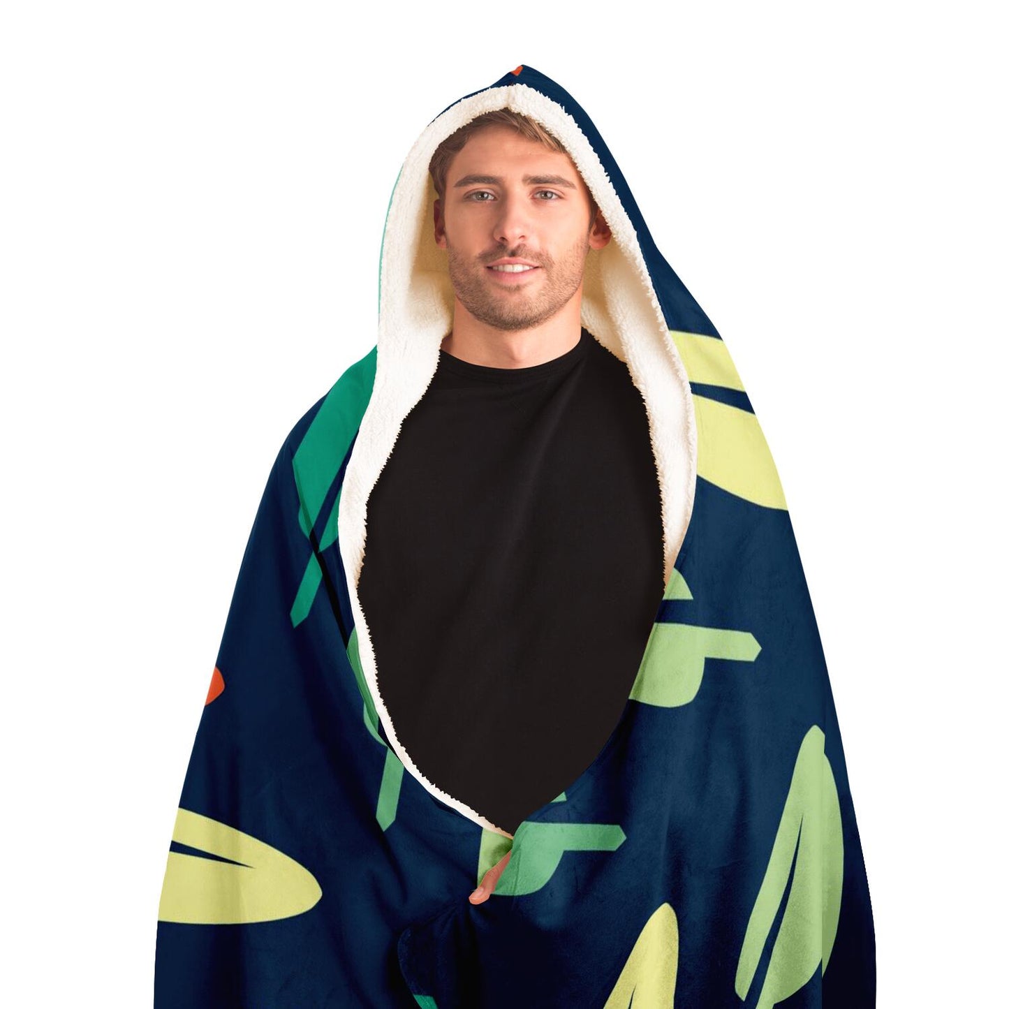 Abstract Leaf Pattern Hooded Blanket