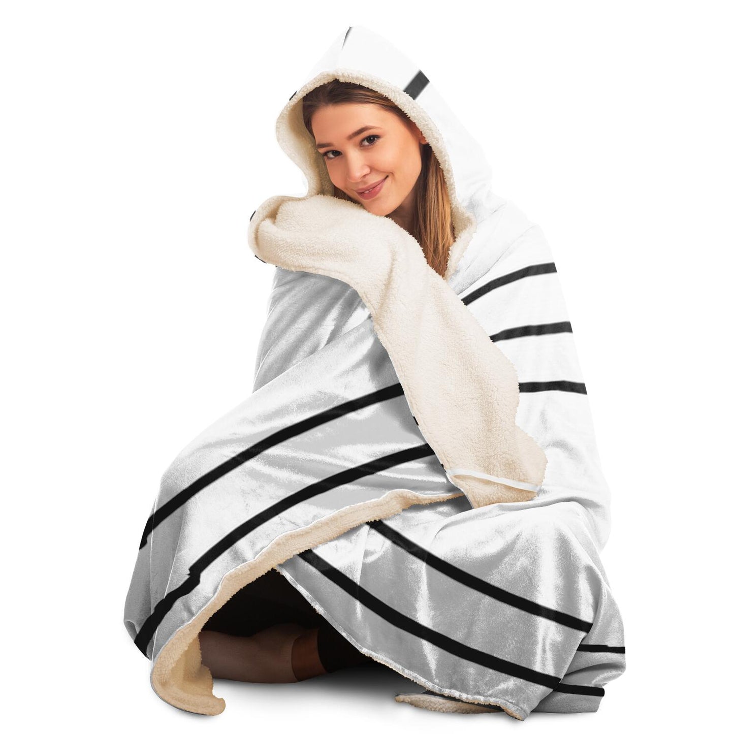 Simple Lines Pattern bw Poster Hooded Blanket