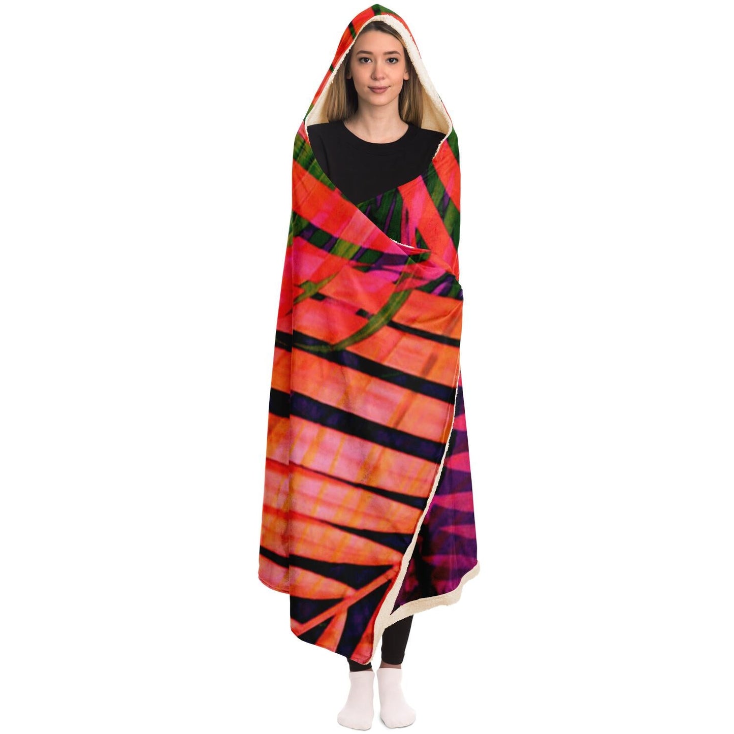 Colourful Tropical Leaves Hooded Blanket