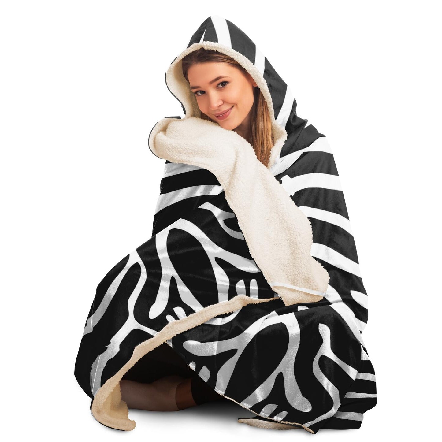 Zebra Pattern Hooded Blanket