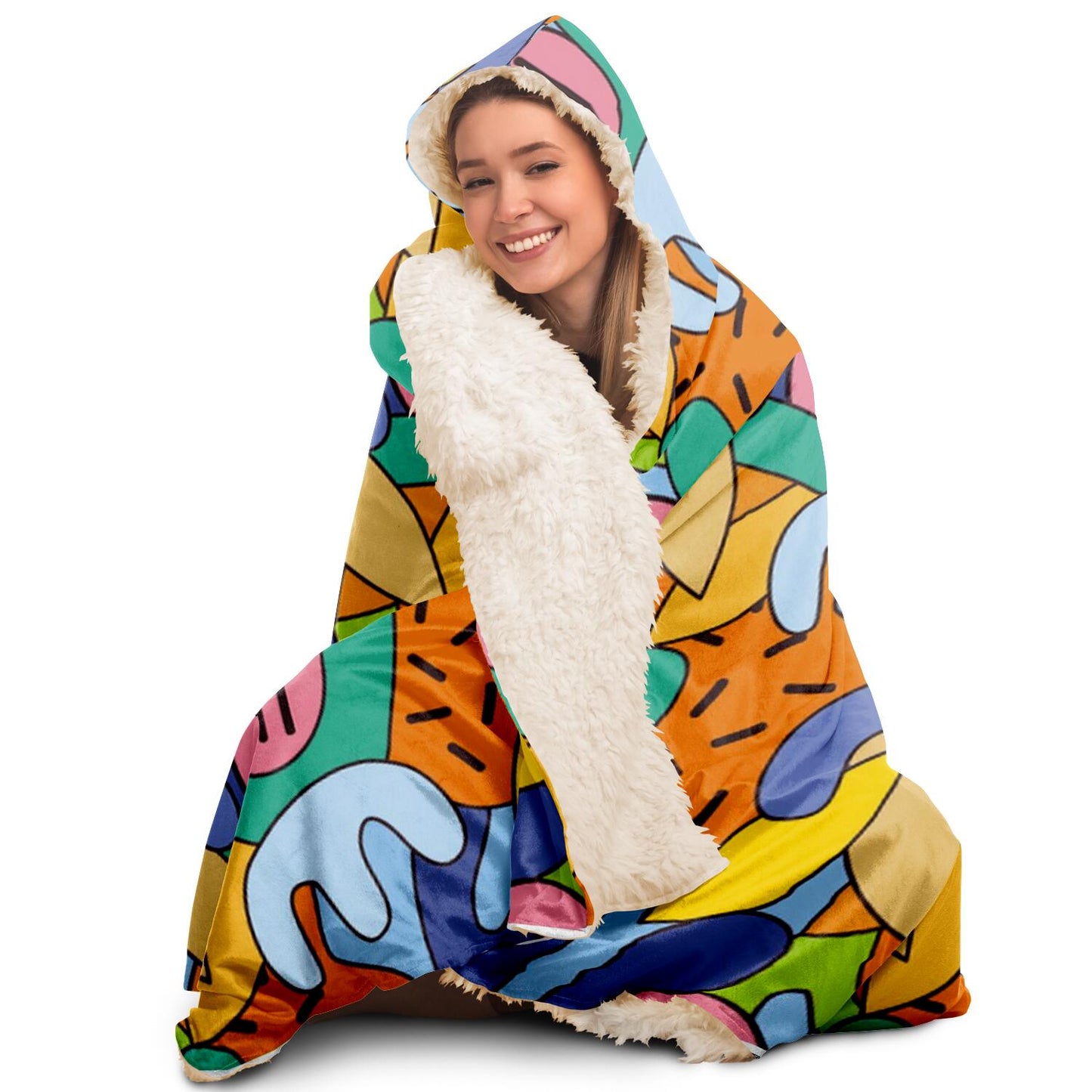 Graphic Pattern Hooded Blanket