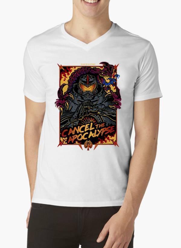 M Nidal Khan T-shirt SMALL / White Cancel the Apocalypse Half Sleeves V-Neck T-shirt