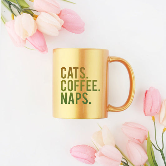 Cats Coffee Naps Gold & Silver Mug