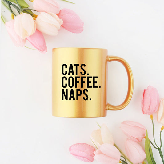 Cats Coffee Naps Gold & Silver Mug