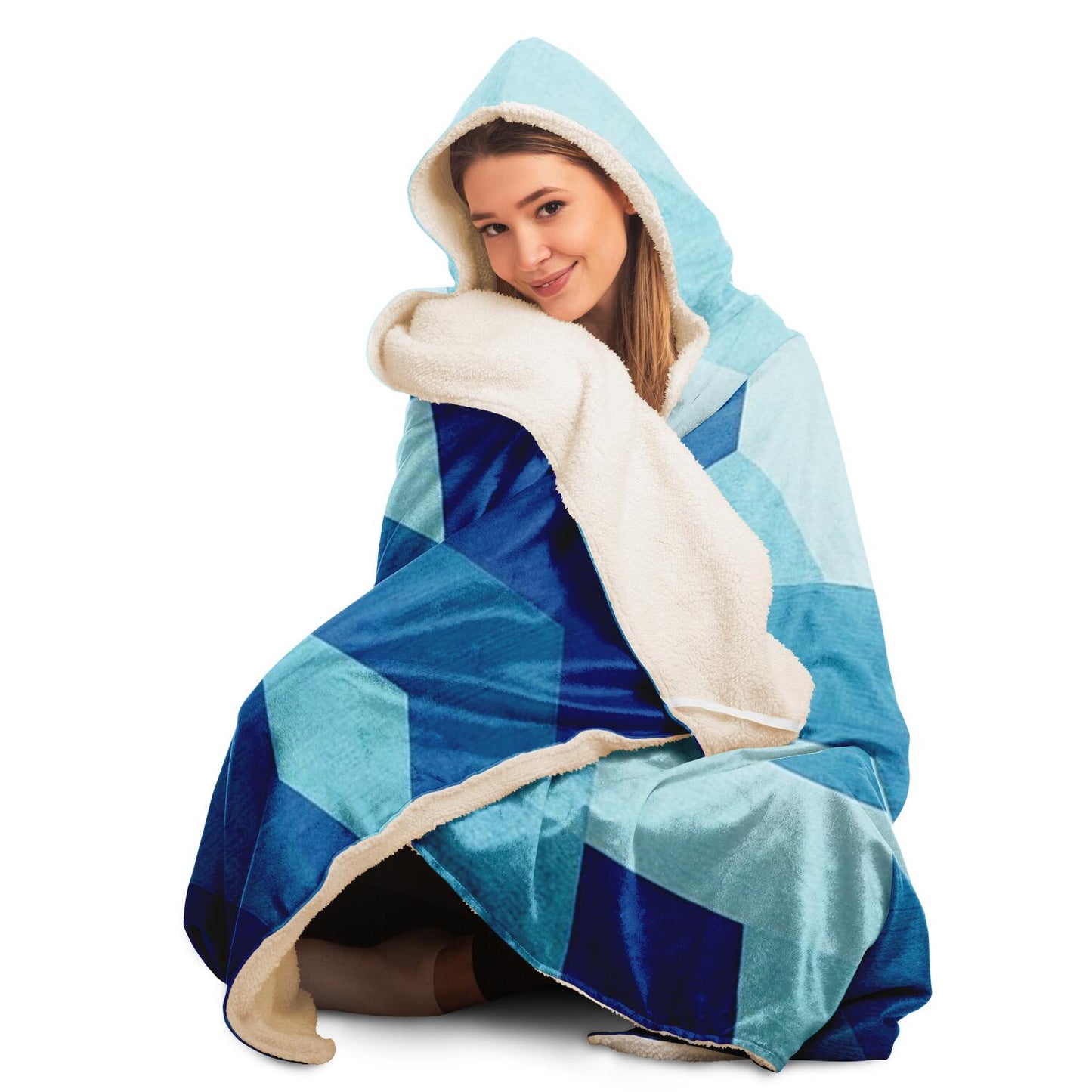 Blue Pattern Hooded Blanket