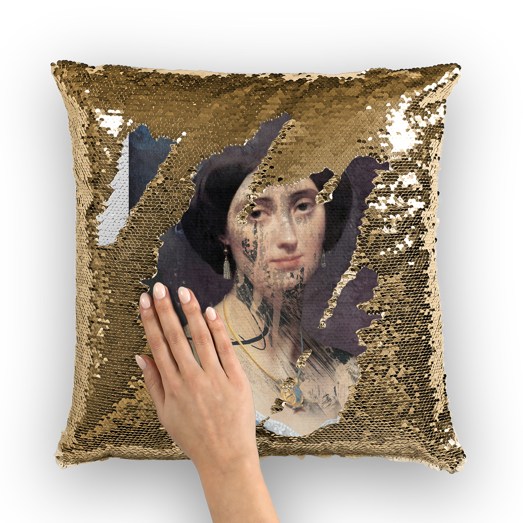 VIRGIN TEEZ Sequin Cover Gold / White collage Sequin Cushion Cover