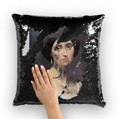 VIRGIN TEEZ Sequin Cover Black / White collage Sequin Cushion Cover