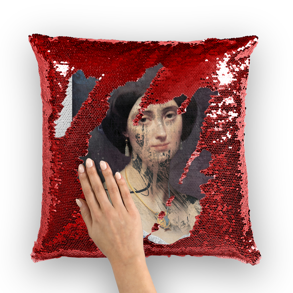 VIRGIN TEEZ Sequin Cover Red / White collage Sequin Cushion Cover