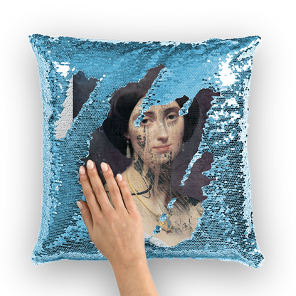 VIRGIN TEEZ Sequin Cover Light Blue / White collage Sequin Cushion Cover