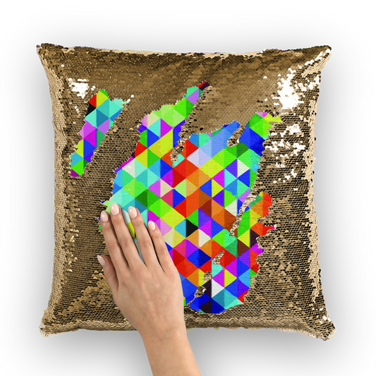 VIRGIN TEEZ Sequin Cover Gold / White Colorful Geometric Blast Sequin Cushion Cover