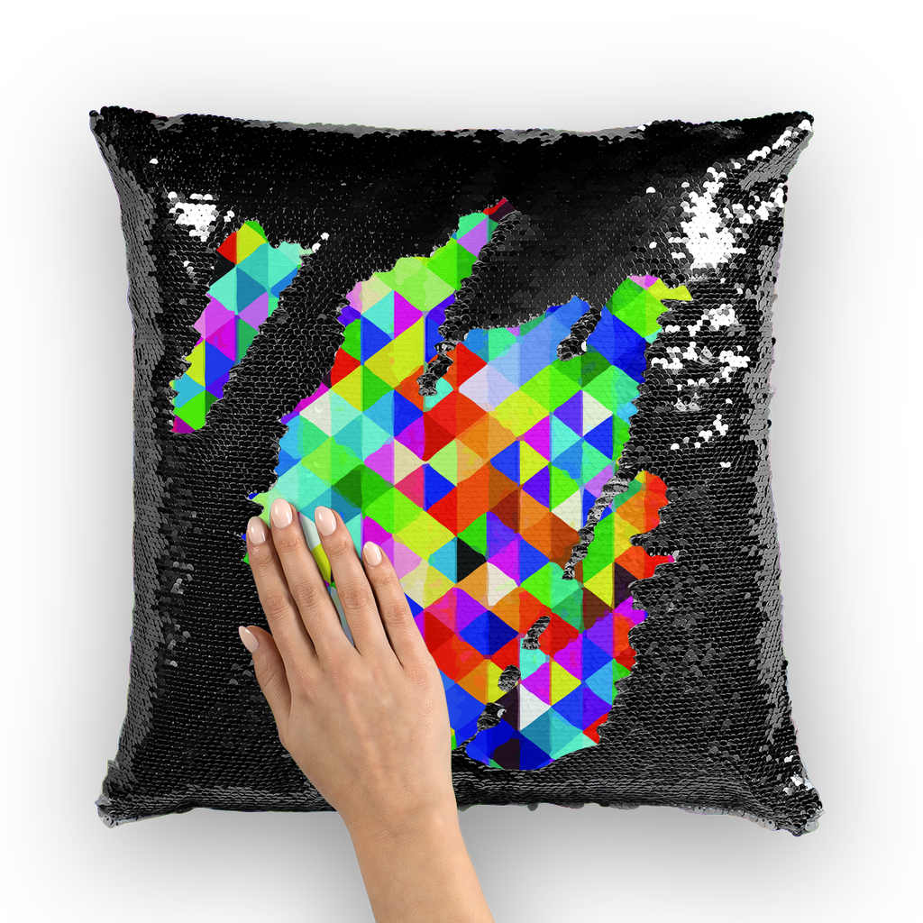 VIRGIN TEEZ Sequin Cover Black / White Colorful Geometric Blast Sequin Cushion Cover