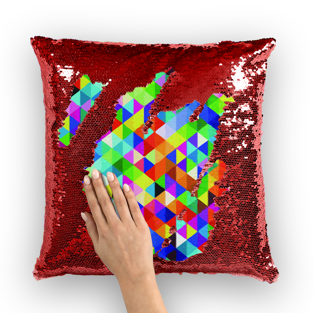 VIRGIN TEEZ Sequin Cover Red / White Colorful Geometric Blast Sequin Cushion Cover