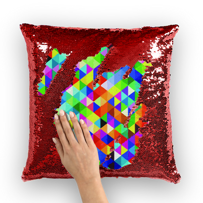 VIRGIN TEEZ Sequin Cover Red / White Colorful Geometric Blast Sequin Cushion Cover