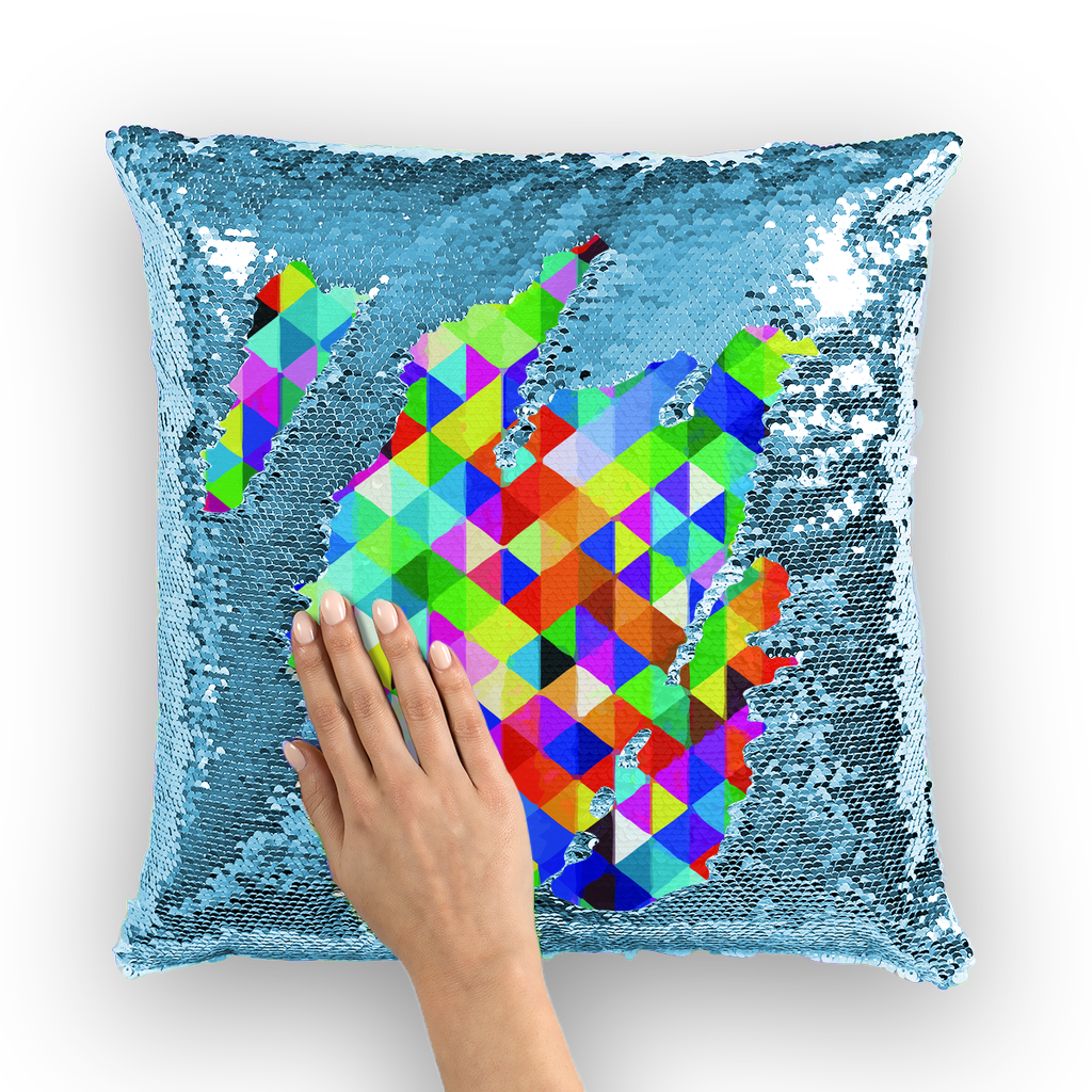 VIRGIN TEEZ Sequin Cover Light Blue / White Colorful Geometric Blast Sequin Cushion Cover