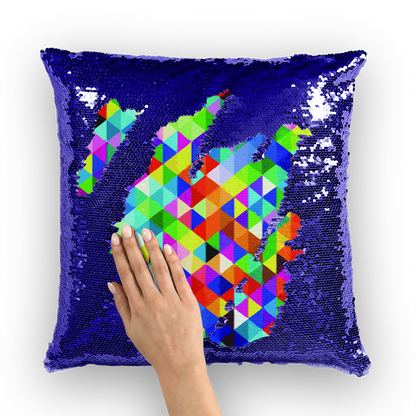 VIRGIN TEEZ Sequin Cover Navy / Silver Colorful Geometric Blast Sequin Cushion Cover