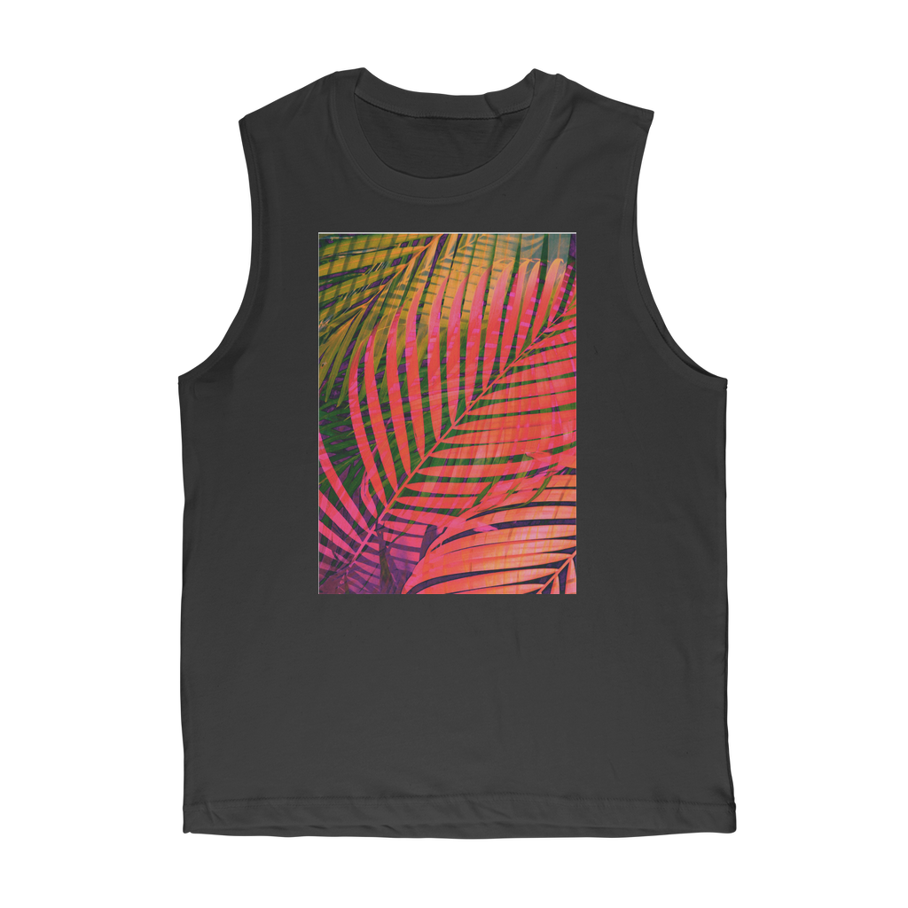 VIRGIN TEEZ Tank Top Black / Unisex / S COLORFUL TROPICAL LEAVES no4 Premium Adult Muscle Top