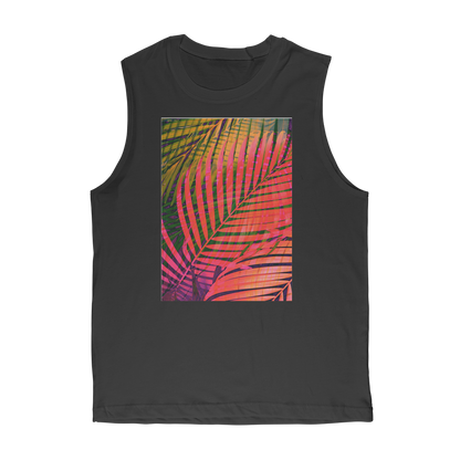 VIRGIN TEEZ Tank Top Black / Unisex / S COLORFUL TROPICAL LEAVES no4 Premium Adult Muscle Top