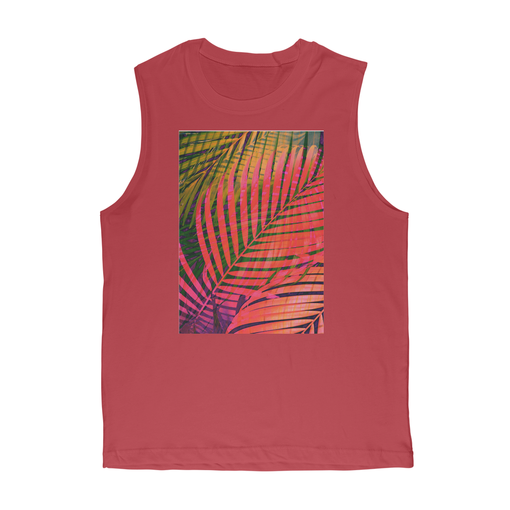 VIRGIN TEEZ Tank Top Red / Unisex / S COLORFUL TROPICAL LEAVES no4 Premium Adult Muscle Top