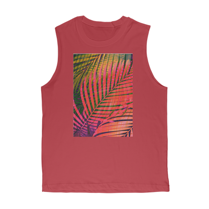 VIRGIN TEEZ Tank Top Red / Unisex / S COLORFUL TROPICAL LEAVES no4 Premium Adult Muscle Top