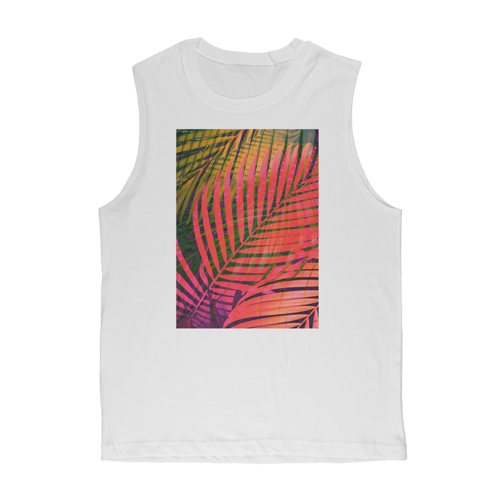 VIRGIN TEEZ Tank Top White / Unisex / S COLORFUL TROPICAL LEAVES no4 Premium Adult Muscle Top