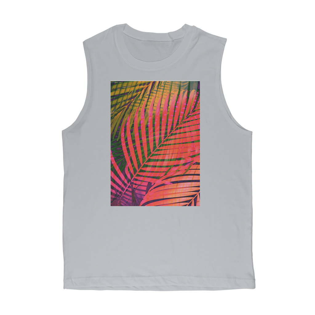 VIRGIN TEEZ Tank Top Light Grey / Unisex / S COLORFUL TROPICAL LEAVES no4 Premium Adult Muscle Top