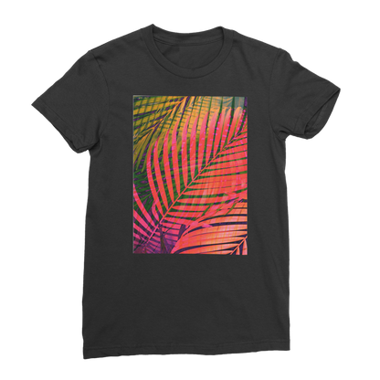 VIRGIN TEEZ Women T-shirt Black / Female / S COLORFUL TROPICAL LEAVES no4 Premium Jersey Women's T-Shirt