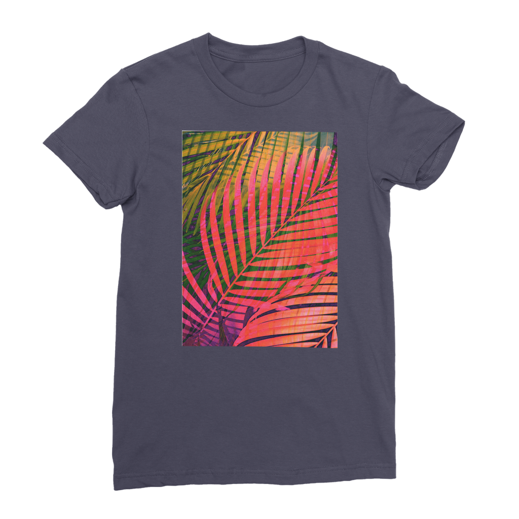 VIRGIN TEEZ Women T-shirt Navy / Female / S COLORFUL TROPICAL LEAVES no4 Premium Jersey Women's T-Shirt