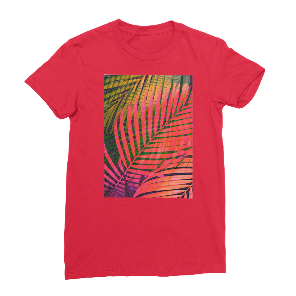 VIRGIN TEEZ Women T-shirt Red / Female / S COLORFUL TROPICAL LEAVES no4 Premium Jersey Women's T-Shirt