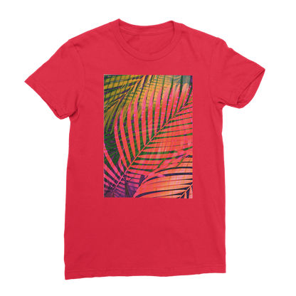 VIRGIN TEEZ Women T-shirt Red / Female / S COLORFUL TROPICAL LEAVES no4 Premium Jersey Women's T-Shirt