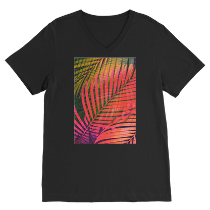 VIRGIN TEEZ Men T-Shirts Black / Unisex / S COLORFUL TROPICAL LEAVES no4 Premium V-Neck T-Shirt