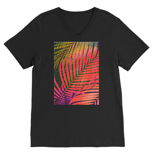 VIRGIN TEEZ Men T-Shirts Black / Unisex / S COLORFUL TROPICAL LEAVES no4 Premium V-Neck T-Shirt