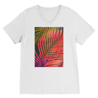 VIRGIN TEEZ Men T-Shirts White / Unisex / S COLORFUL TROPICAL LEAVES no4 Premium V-Neck T-Shirt