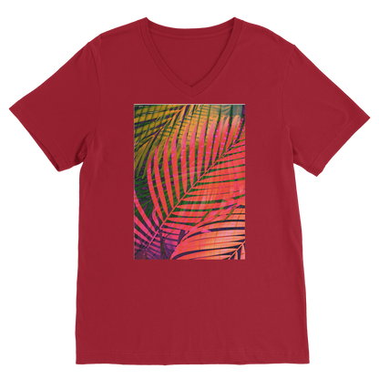 VIRGIN TEEZ Men T-Shirts Red / Unisex / S COLORFUL TROPICAL LEAVES no4 Premium V-Neck T-Shirt