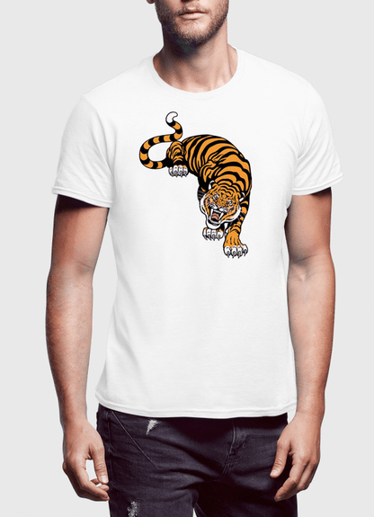 VIRGIN TEEZ T-SHIRT Small / White Cornered Tiger Printed T-Shirt