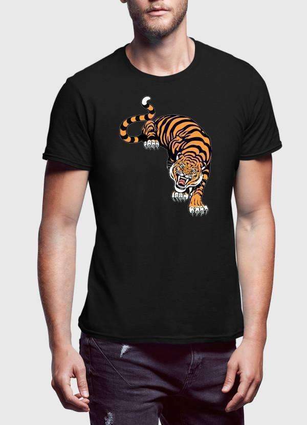 VIRGIN TEEZ T-SHIRT Small / White Cornered Tiger Printed T-Shirt