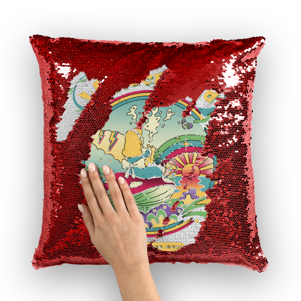 VIRGIN TEEZ Sequin Cover Red / White Day Dreamer Sequin Cushion Cover